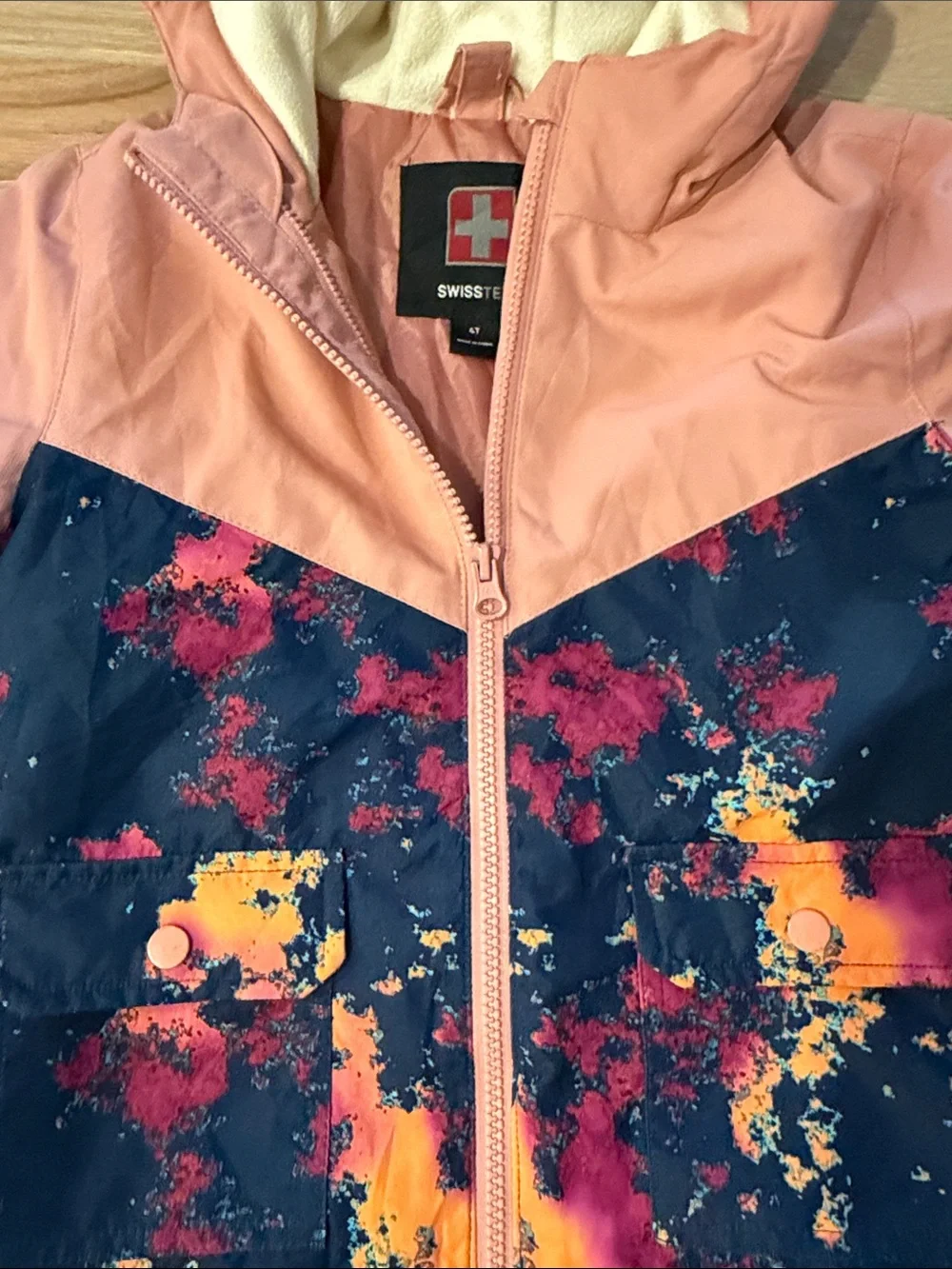 Swiss Tech Pink and Navy Splash Hooded Rain Jacket